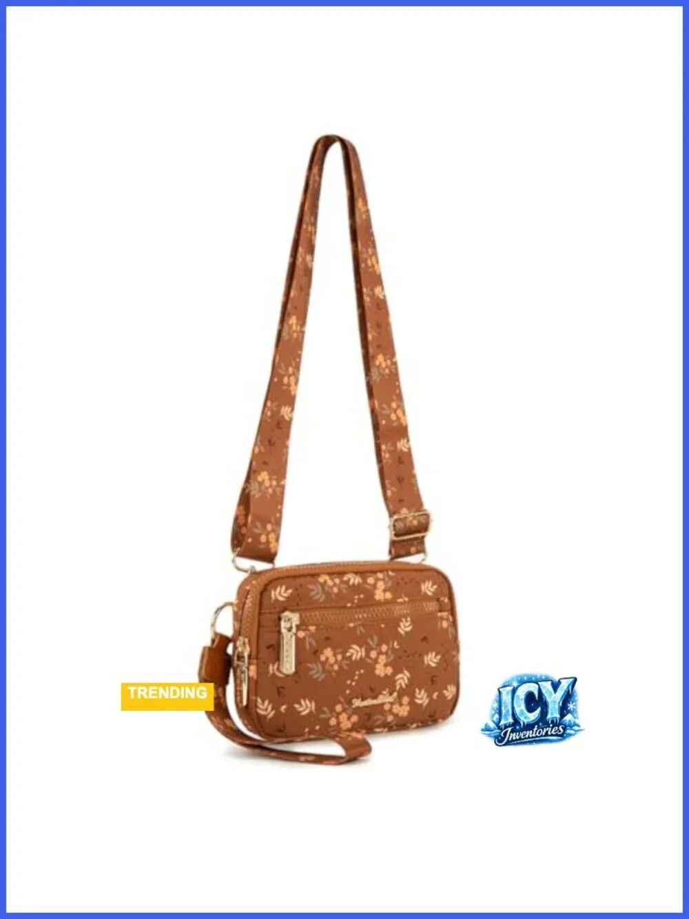 RFID 3-Zip Wristlet Purse Nylon Phone Wallet with Crossbody Strap